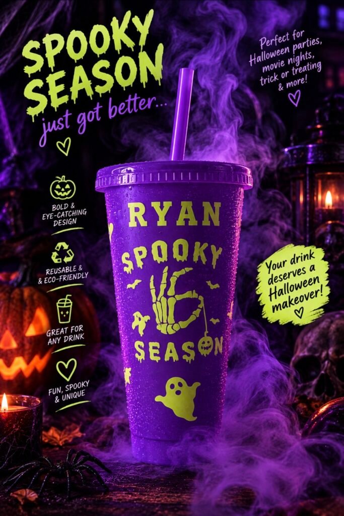 Purple spooky season reusable cup social media campaign by ML Media Co